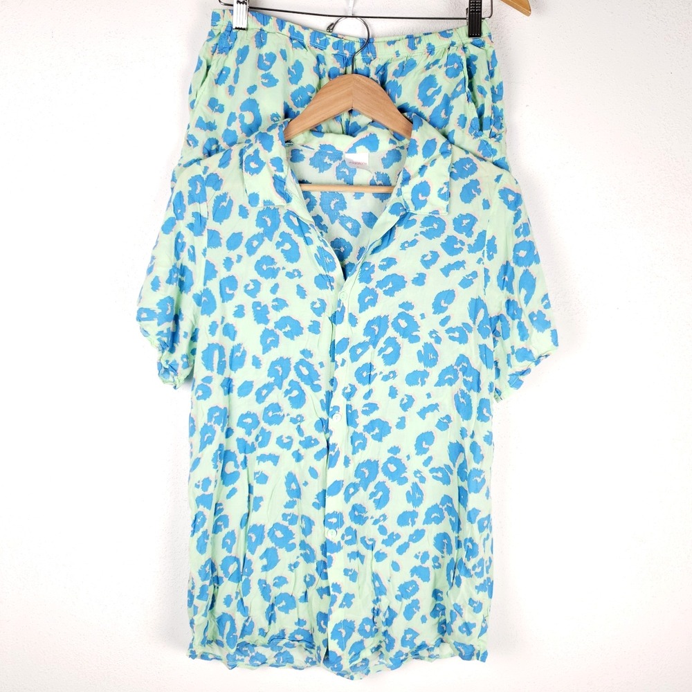 Xhilaration Pajama Set Womens M 2pc Sleepwear Neon Leopard Animal Print 80s 90s
